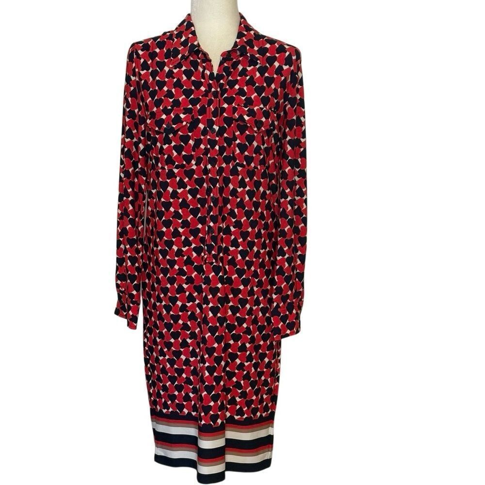 Ellen Tracy Jersey Shirt Dress with Red and Blue Hearts. Sz Sm. Great Condition!